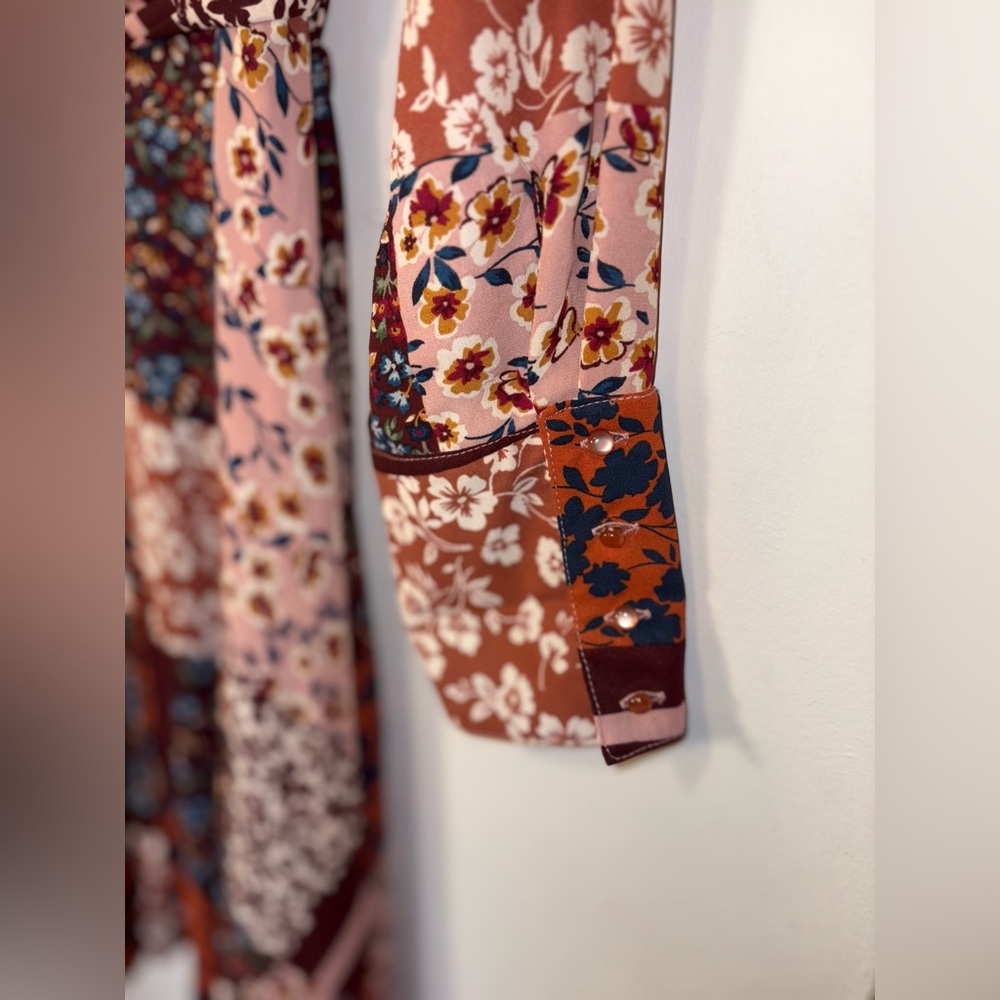 Nanette Lepore Button Up Patchwork Shirtdress Tie… - image 4